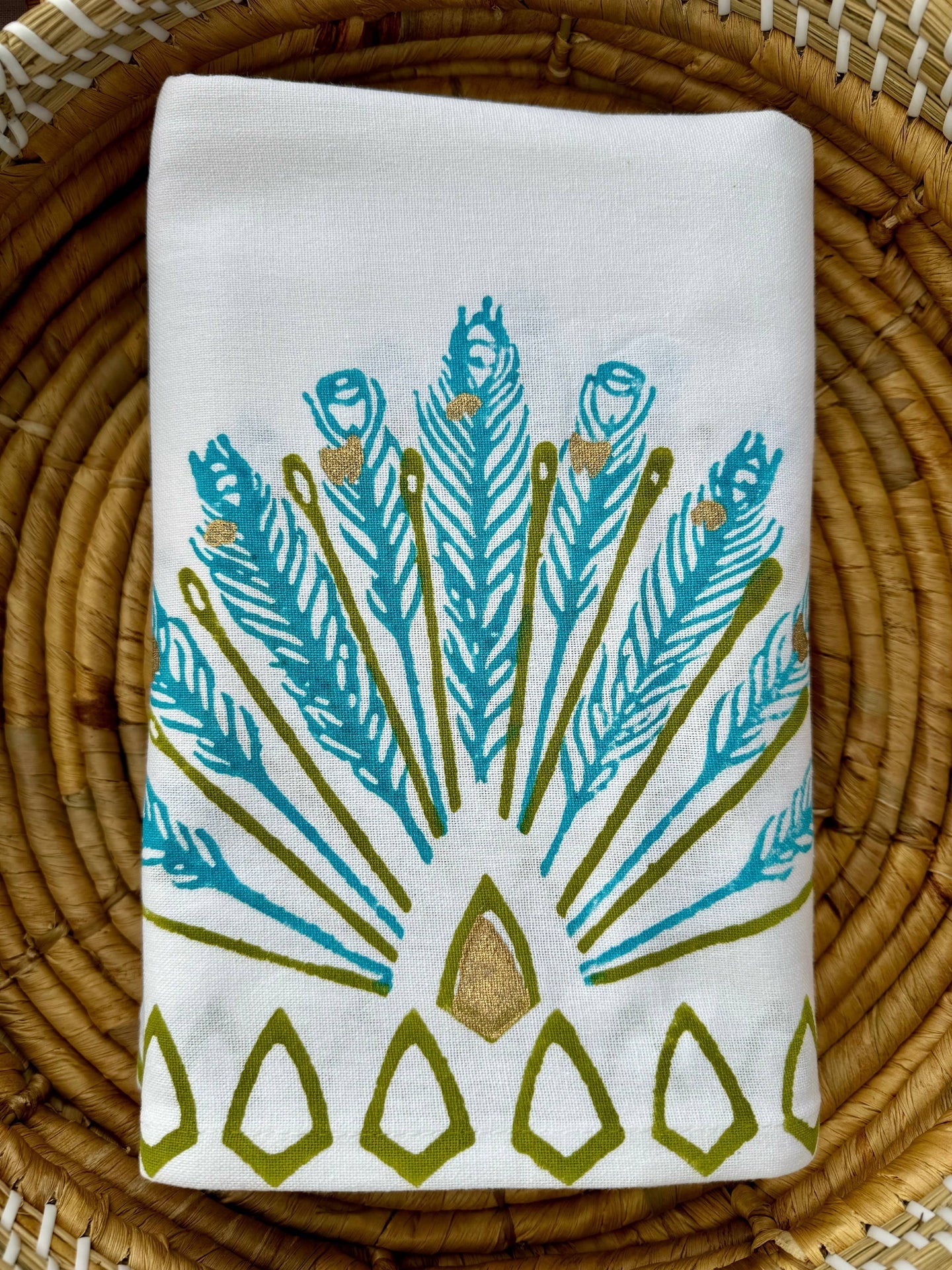 Mended - Table Throw - Peacock, Cactus & Surf
