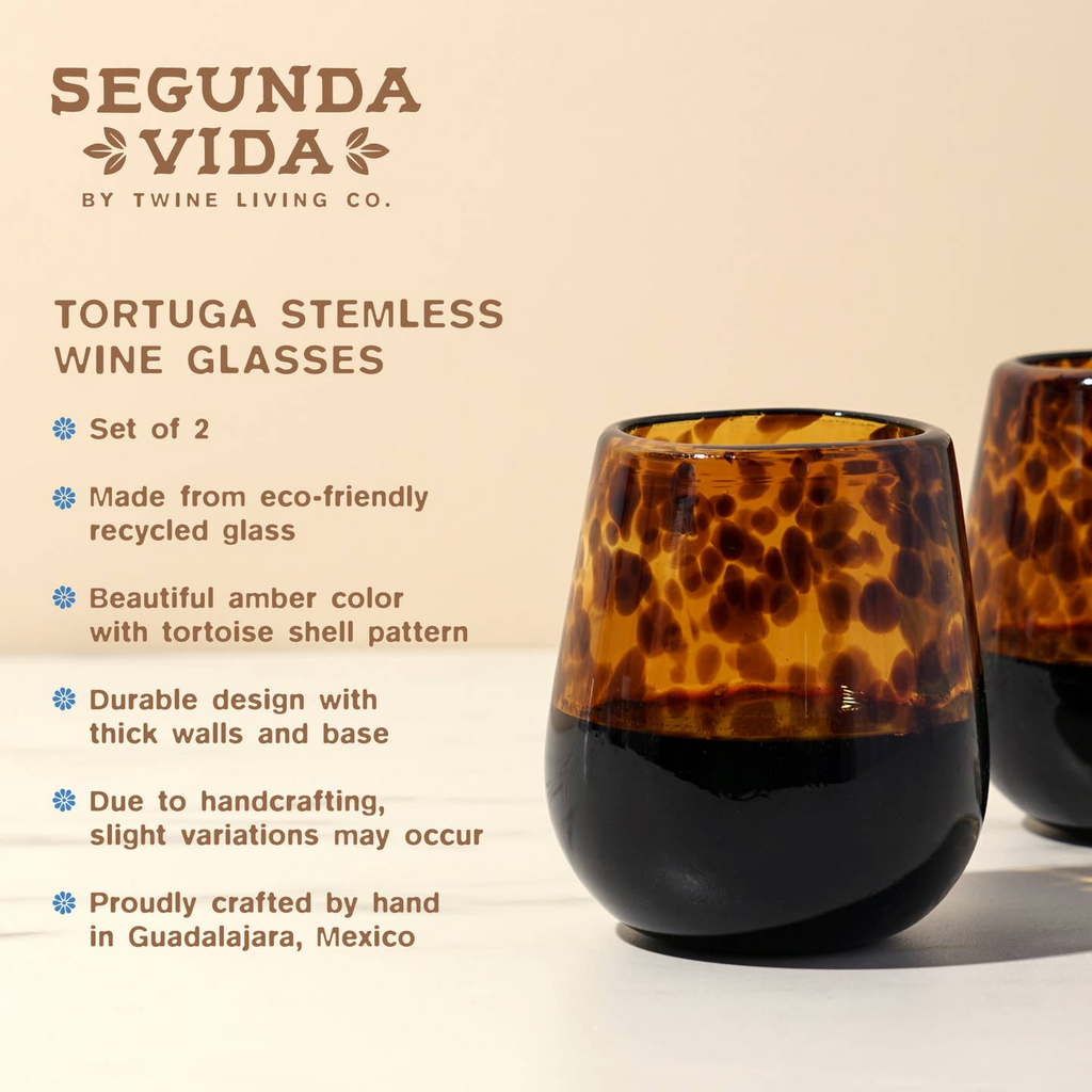 Wholesale Tortuga Recycled Glass Stemless Wine Glasses Set of 2