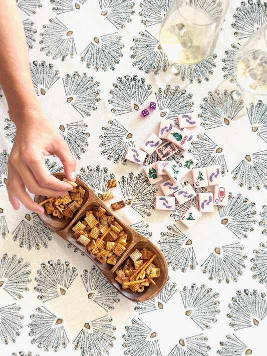 Mended - Table Throw (Ivory) - Peacock Paradise, Midnight & Chai